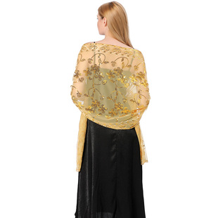 喜婆婆外搭披肩舞会礼服新款春夏薄款蕾丝亮片丝巾女特色包头巾