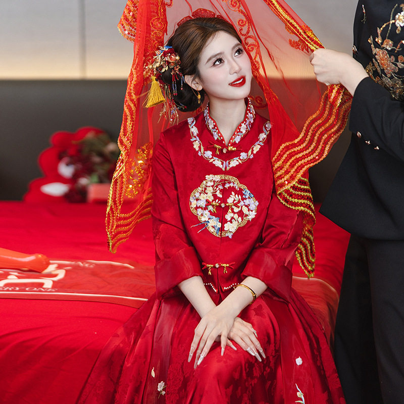 复古红色喜庆秀禾新娘小个子高端结婚敬酒订婚礼服中式嫁衣