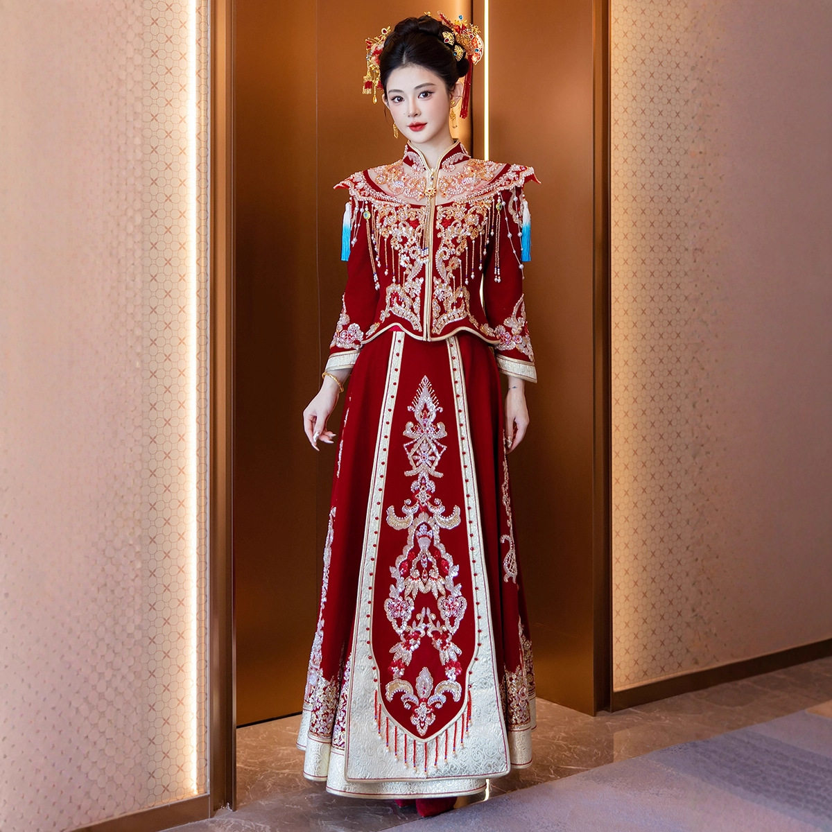丝绒高端宫庭秀禾新娘结婚中式嫁衣敬酒出阁礼服连衣裙女套装复古