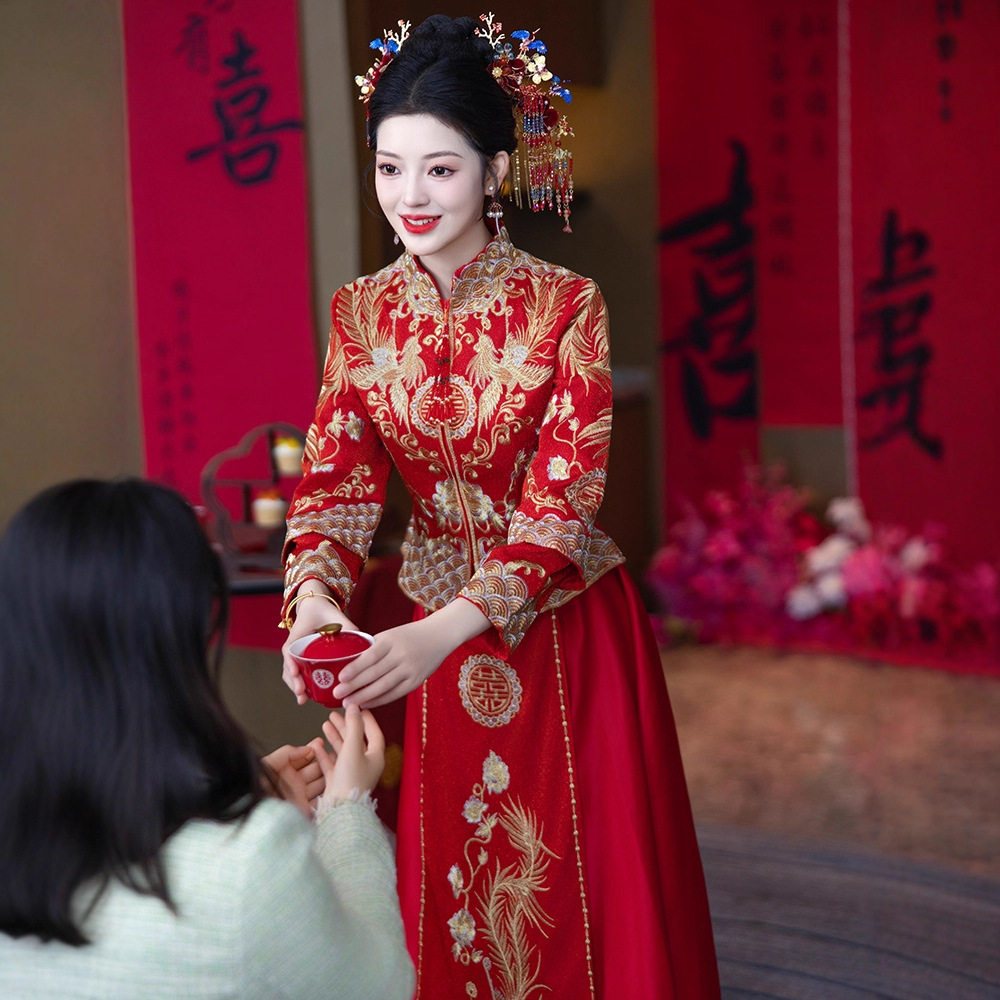 外嫁女回娘家秀禾2026时尚冬季中式新娘结婚红色敬酒礼服