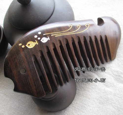 天然黑檀木梳子防静电牛角梳直发