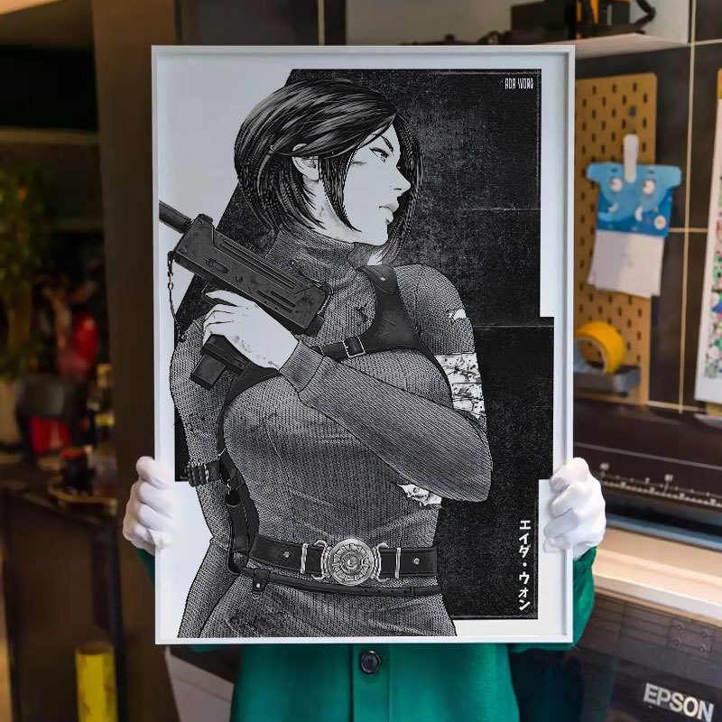 生化危机游戏卡通人物游戏黑白装饰画学生宿舍电竞网咖挂画版画图片