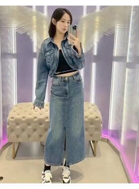 专柜直发23秋季半身开衩牛仔长裙6T3KJ2760000