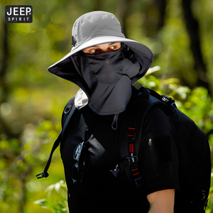 JEEP吉普男士全防护渔夫帽户外登山帽遮脸面罩防紫外线钓鱼防晒帽