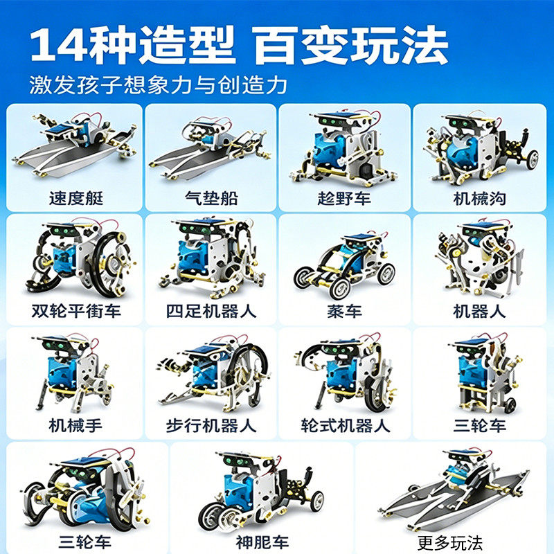 14合1太阳能机器人diy小
