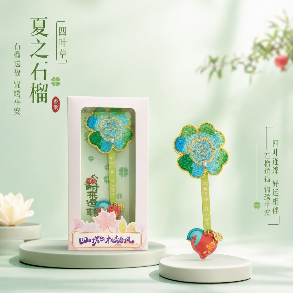 国潮文创香囊树叶刺绣书