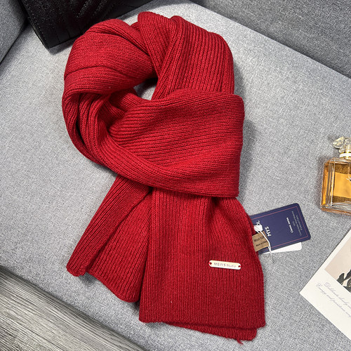 澳洲纯羊毛100%羊绒围巾女冬季2024新款百搭新年红色保暖针织围脖
