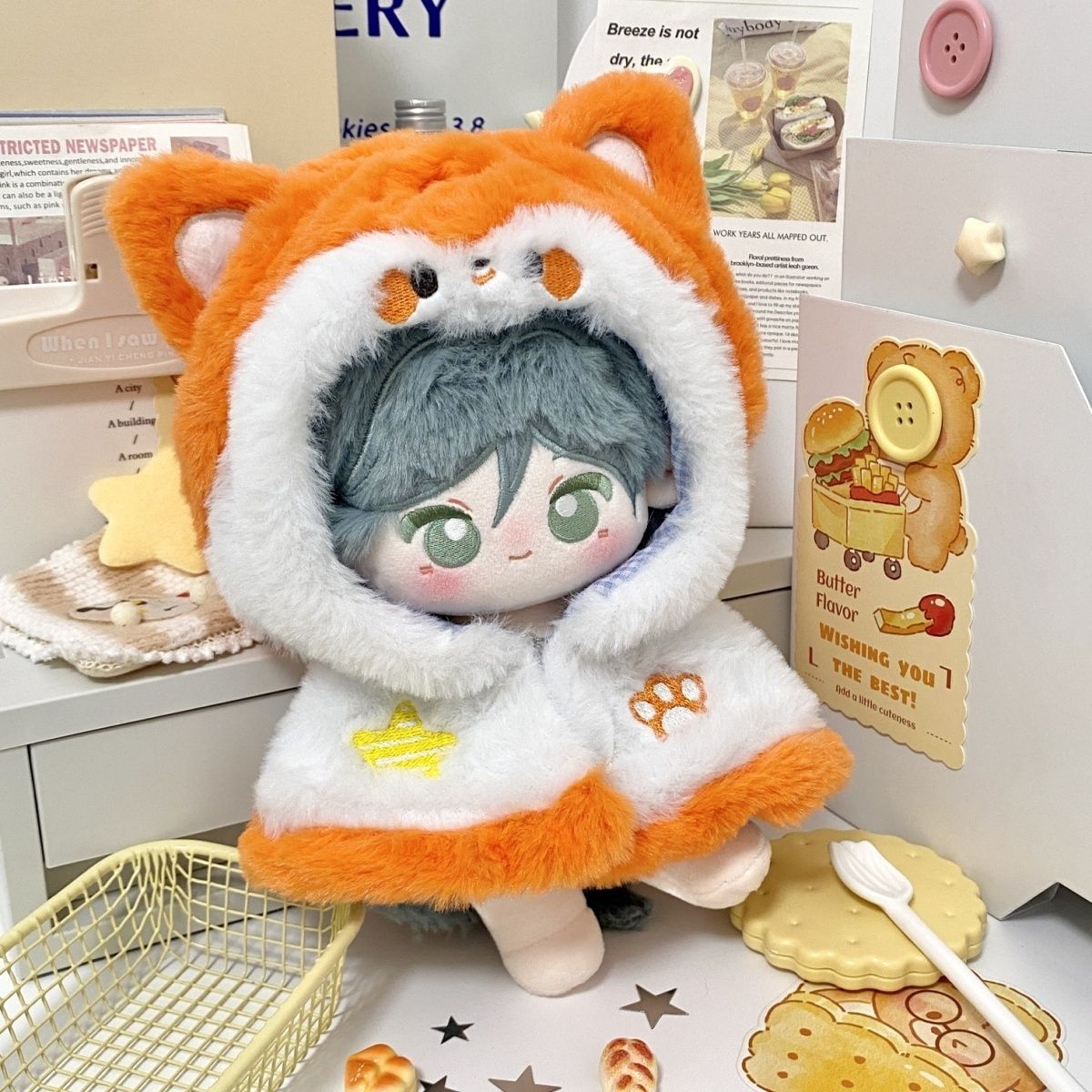 20衣服可爱披风娃衣毛绒10cm棉花娃娃玩偶公仔换装小狐狸斗篷