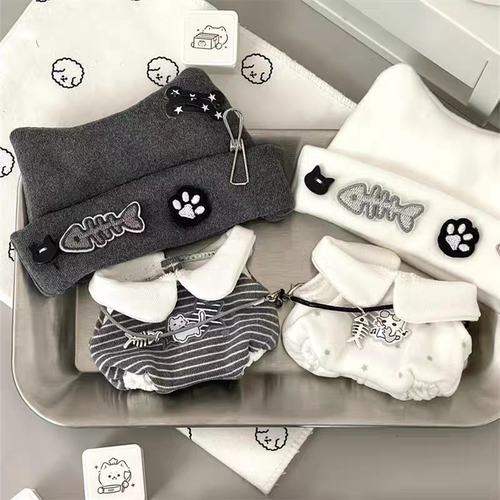 10cm娃衣新品“奶亚小咪”棉花娃娃娃衣套装可爱超萌猫猫朋克衣服