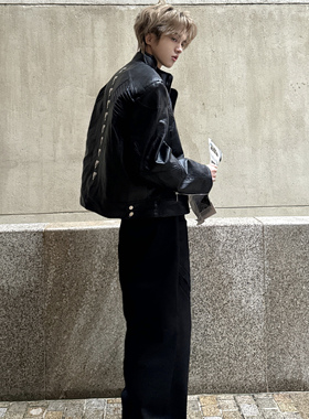 Desaturate 金属骨骼 哥斯拉立领PU冬季外套夹克男女同款高级