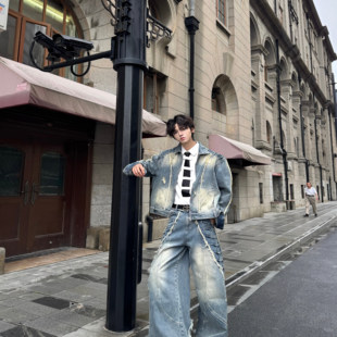 流苏重工割裂复古廓形牛仔外套直筒牛仔裤 Desaturate 穆祉丞同款