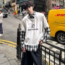 Desaturate漫步港岛 可拆卸假两件条纹衬衫男宽松简约百搭长袖T恤