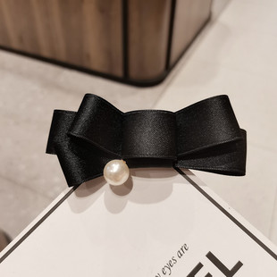 黑色蝴蝶结发夹女2023新款后脑勺一字夹弹簧夹半扎发顶夹子头饰