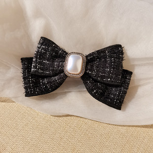 小香风蝴蝶结发夹弹簧夹后脑勺马尾夹半扎发简约气质顶夹盘发夹子