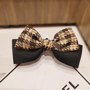 格子蝴蝶结发夹布艺夹子弹簧夹头饰简约气质后脑勺半扎发一字顶夹