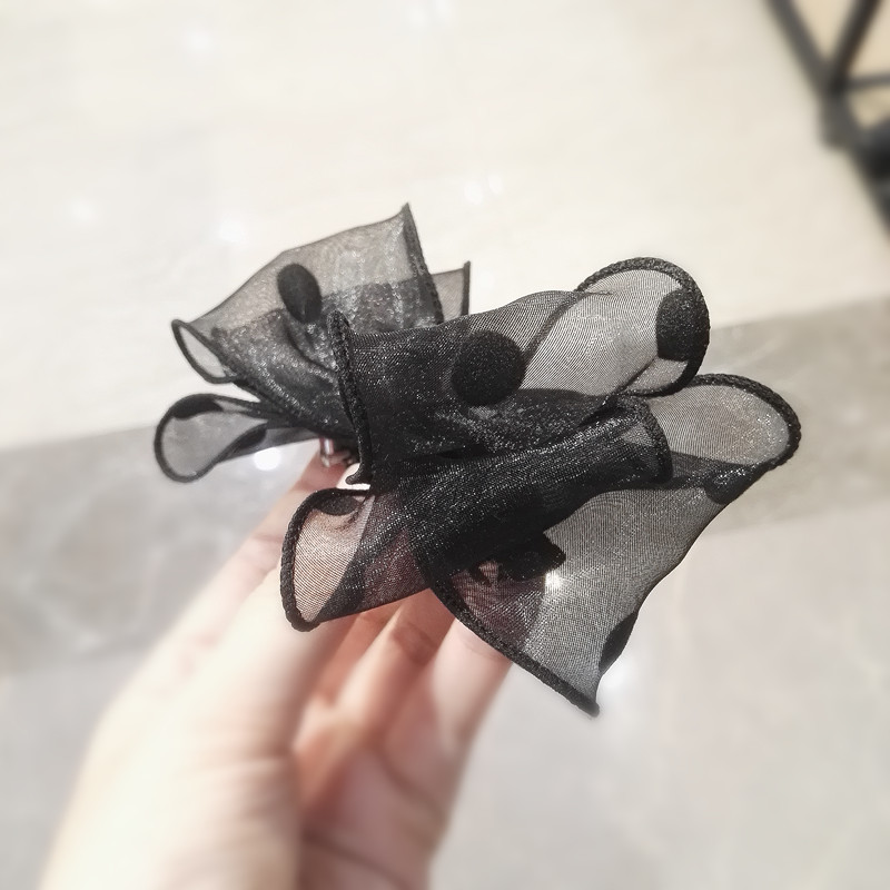 黑色波点手工蝴蝶结发夹