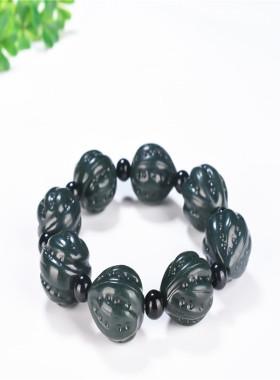 和田玉青玉佛珠男士把件手链