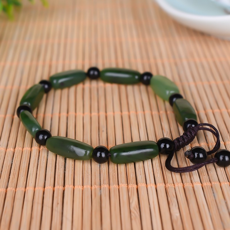和田玉碧玉单圈手链原石菠菜绿