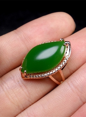 菱形碧玉925银镶嵌活口戒指