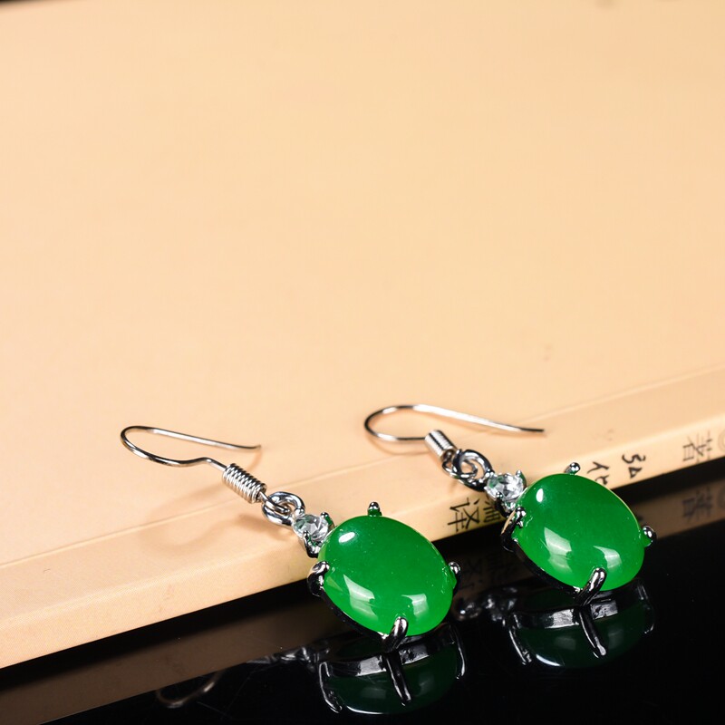 绿色玉髓项链玛瑙耳坠水滴女款