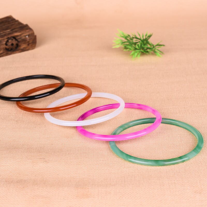 玛瑙叮当细手镯黑白紫红绿玉髓细条手镯窄条玉镯手环玉镯子少女款