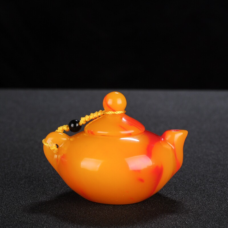 新疆和田玉戈壁玉彩玉壶把件酒壶古玩红黄彩色手玩件小摆件男女款