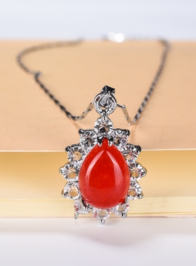 玉髓宝石韩版水滴红玛瑙百搭吊坠