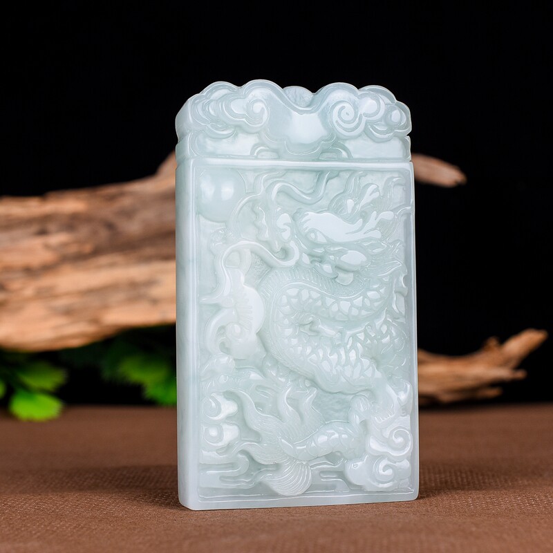 翡翠龙牌吊坠彩玉大龙牌黑白青花玉挂件黄龙玉鸡血玉生肖龙玉男女