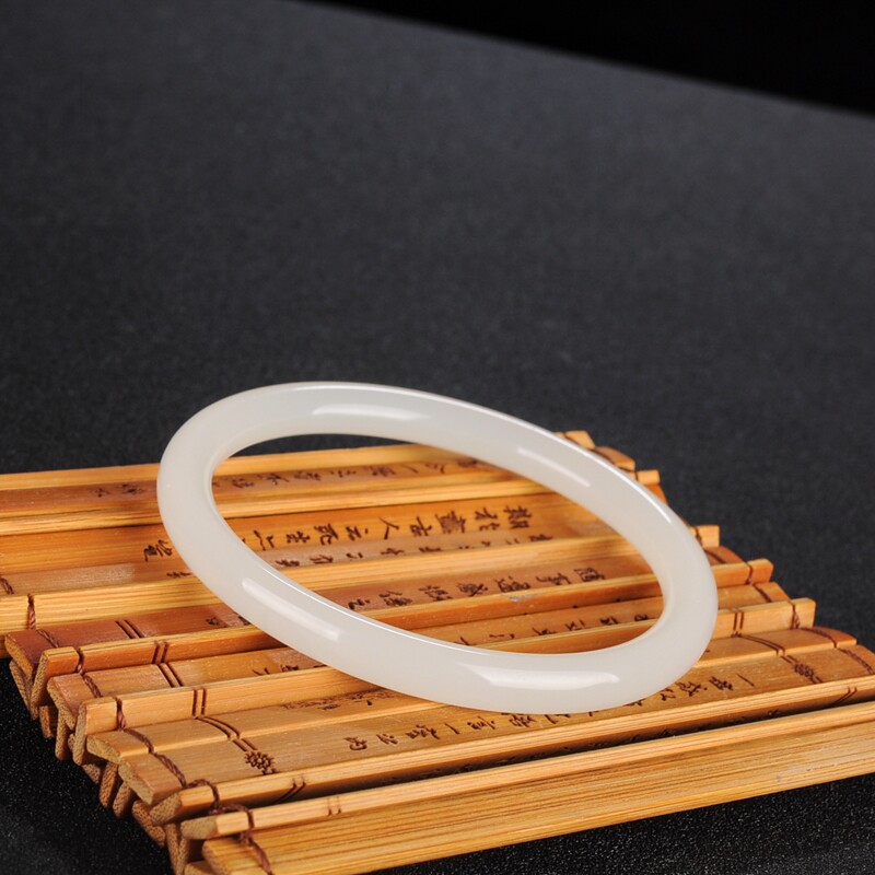 新疆和田玉羊脂级白玉手镯玉镯圆条细条镯子正圆少女镯细款旺夫镯