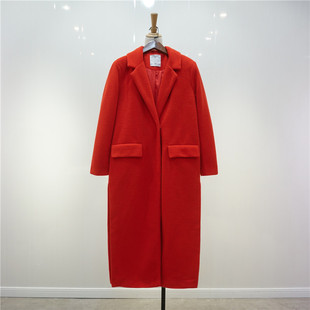 国内单 侧面开叉60%羊毛呢子大衣过膝中长款一粒扣西装领毛呢外套