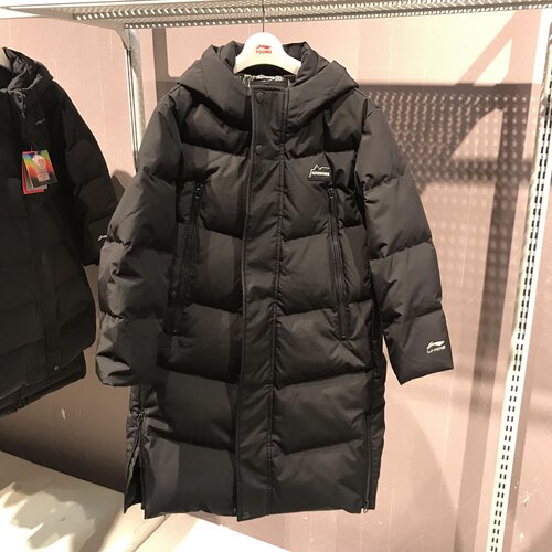 李宁大童羽绒服男女童抗静电宽松85%鸭绒抗寒保暖长羽绒服YYMV007