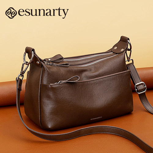 植鞣牛皮大容量多层中年妈妈女包