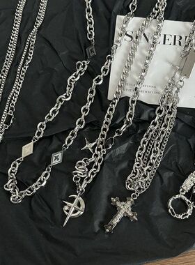 芒星十字架项链套装男ins个性嘻哈中性风潮酷小众情侣款配饰合集