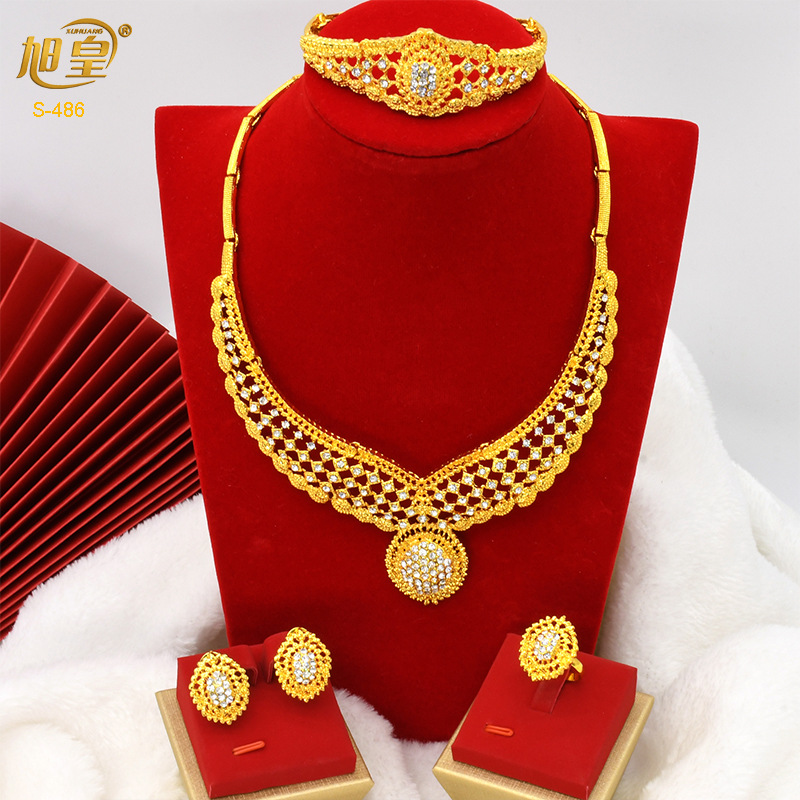 jewelry2024迪拜24k镀金首饰套装项链耳环手链戒指四件套现货