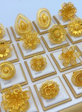 跨境热销新款Ring铜戒指不掉色仿金色戒指可调节开口指环现货批发