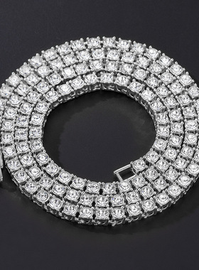 欧美跨境嘻哈街头潮流4mm银色金色玫瑰金色单排Tennis 网球链项链