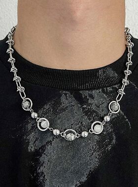 国潮ins嘻哈星球环绕项链小众复古男女个性锁骨链潮复古圆珠颈链