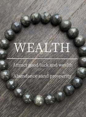 跨境手链天然黄铜矿天然石欧美爆款复古简约圆珠财富黑色手串珠串