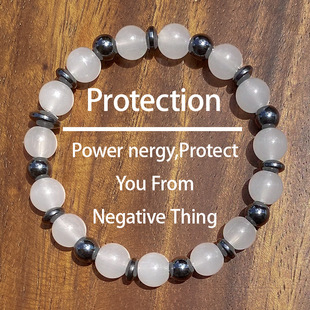 temu希音TK跨境爆款手链天然石白月光石手串冰透黑胆石手链女弹力