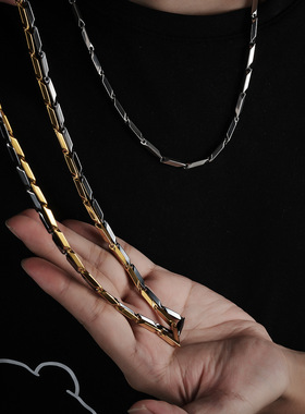 钛钢竹节菱形项链男潮流百搭锁骨链女简约个性高级感小众饰品配饰