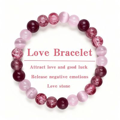 temu希音TK跨境爆款手链天然草莓晶粉猫眼爱情吸引爱情好运爆款