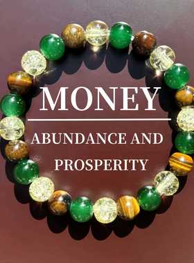 爆款繁荣昌盛手链天然虎眼石绿玛瑙白水晶手链混石黄水晶石手串珠