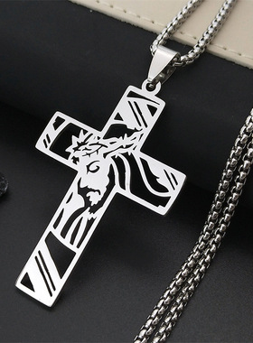 欧美新款十字架不锈钢项链男士电镀18k金项链吊坠珠宝首饰品配饰