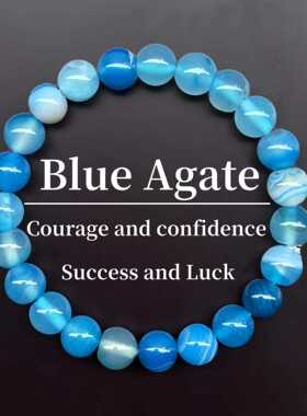 temu希音tk跨境爆款手链深蓝条纹玛瑙制作8mm弹力线手串蓝色韧性