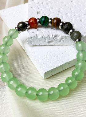 跨境爆款手链天然黄铜矿绿玻璃黄水晶时尚多宝个性百搭配饰品手串