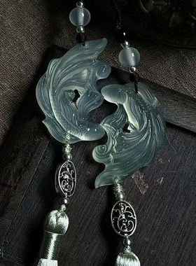 压襟双鱼佩灵动小鱼古风汉服配饰旗袍装饰桌面摆件