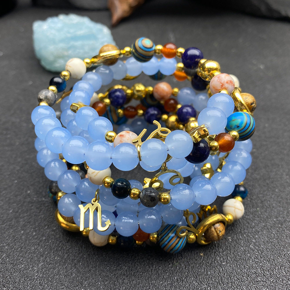 跨境爆款手链十二星座手链天然石串珠12星座转运珠手串时尚设计感