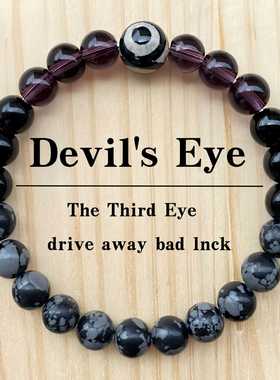 temu希音TK跨境爆款手链天然石 恶魔之眼手串 朋克跑酷手链雪花石