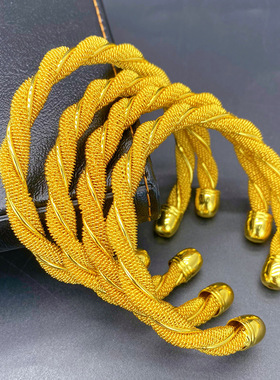 时尚新款镀金麻花线圈开口手镯中东新娘结婚宴会女式沙金手环跨境