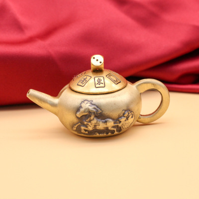 黄铜把把壶转转手把件马上胡创意桌面工艺品摆件麻将胡小茶壶转转